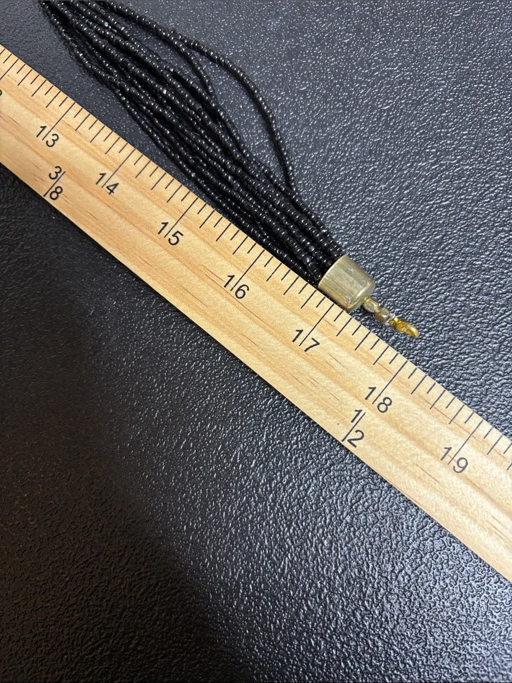 Black Glass Beaded Multi-Strand Necklace with Gold Tone  Curved Accent